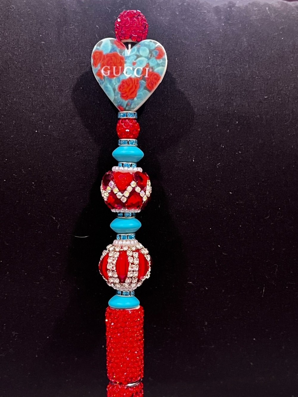 Designer inspired silicon Red roses and turquoise Heart Bead focal fancy pens